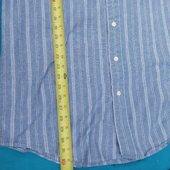 Consensus Vintage Chambray Button Down Blue Vertical Striped Shirt Men's LT - Picture 7 of 7
